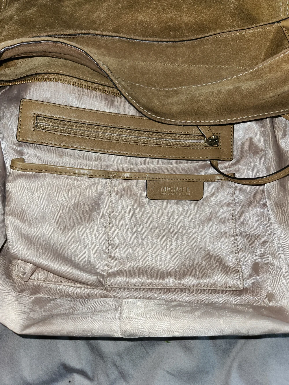 Michael Kors Lena Suede Shoulder Tote Bag in Taupe